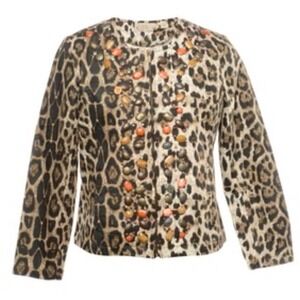 Vtg Leopard Cheetah Print‎ Safari Beaded Zip Jacket Artsy Boho Mob Wife Petite M
